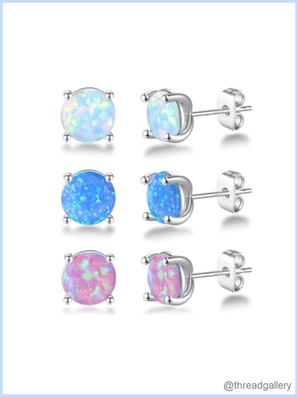 6 Pair Opal Stud Earrings Set 925 Sterling Silver Hypoallergenic Multiple